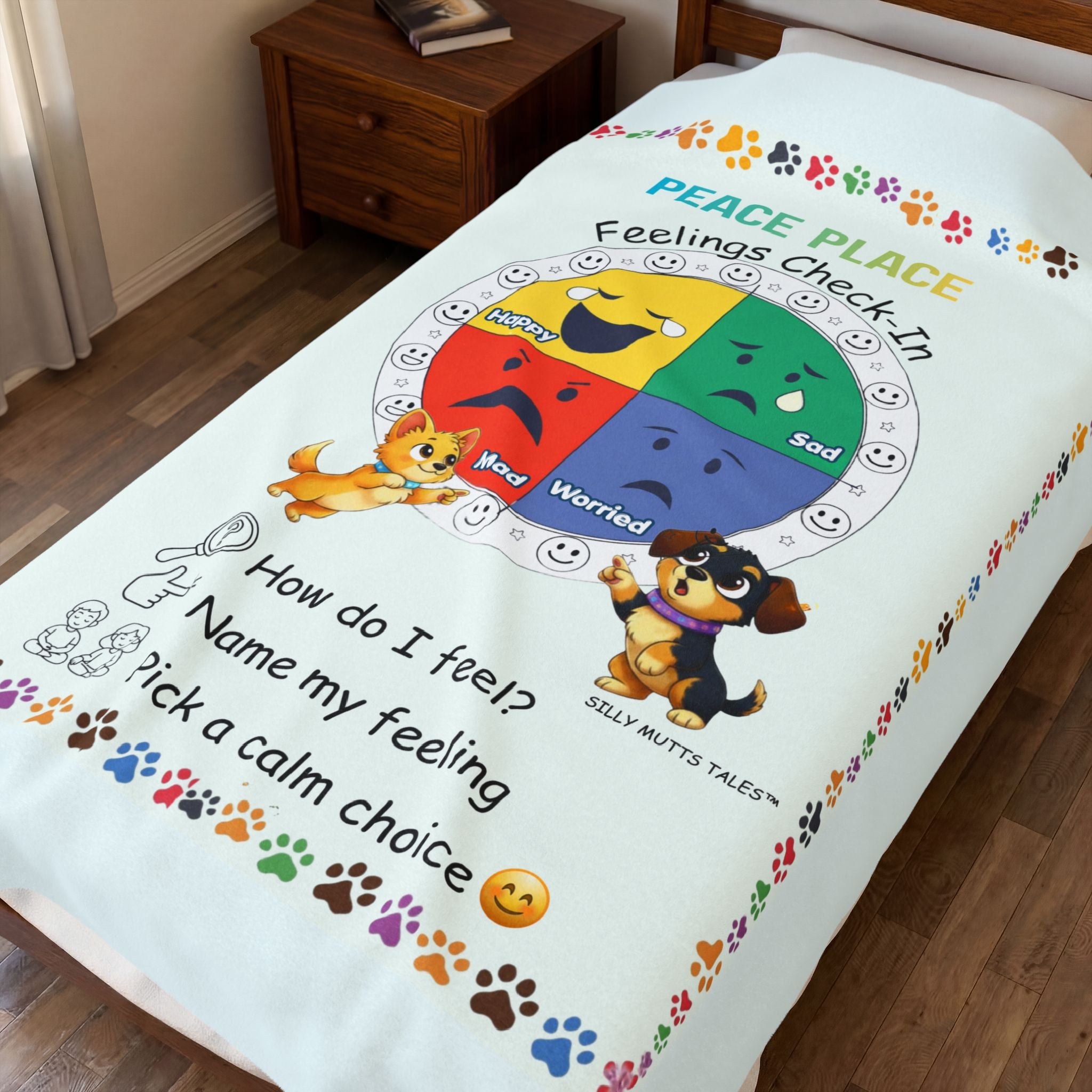 Peace Place Feelings Check-In Plush Velveteen Blanket