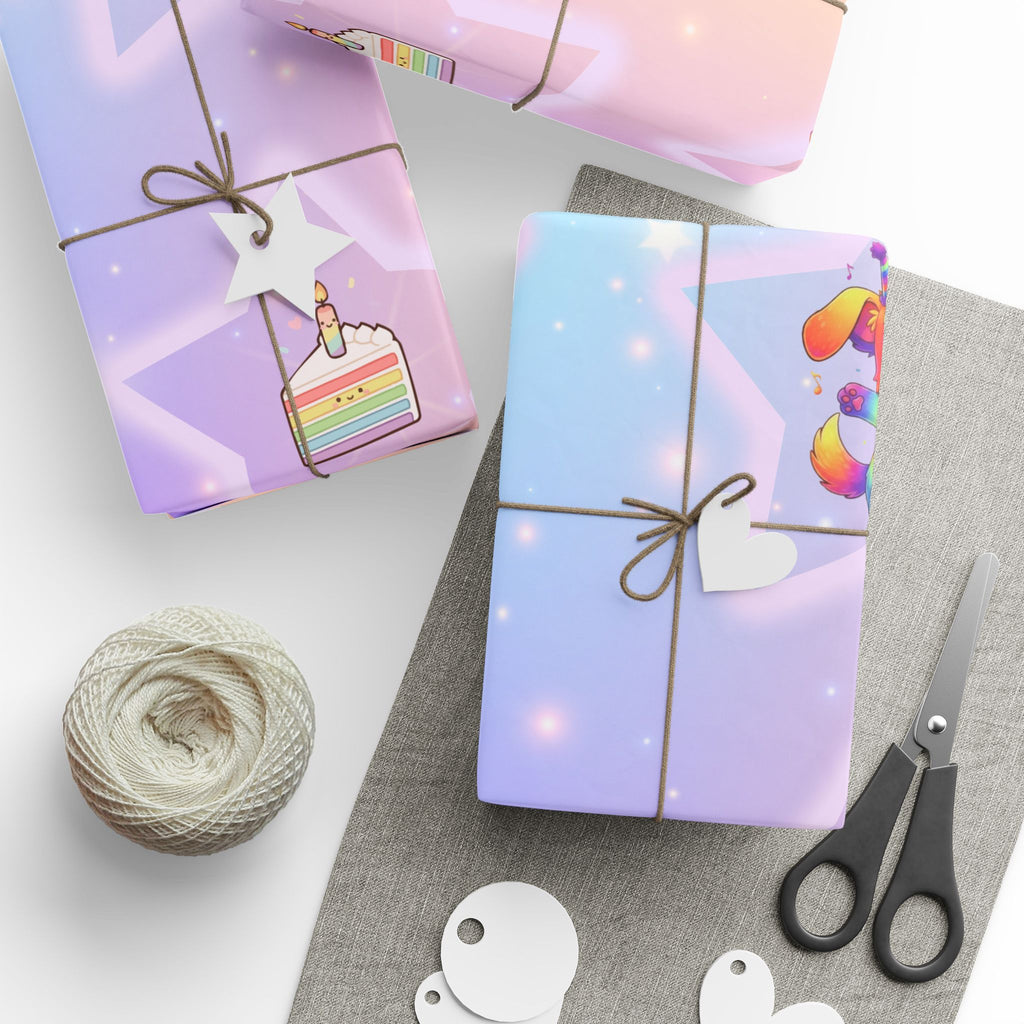 Silly Mutts Tales™Color Your World With Kindness– Rainbow Candy Birthday Wrapping Paper (Glossy Finish)