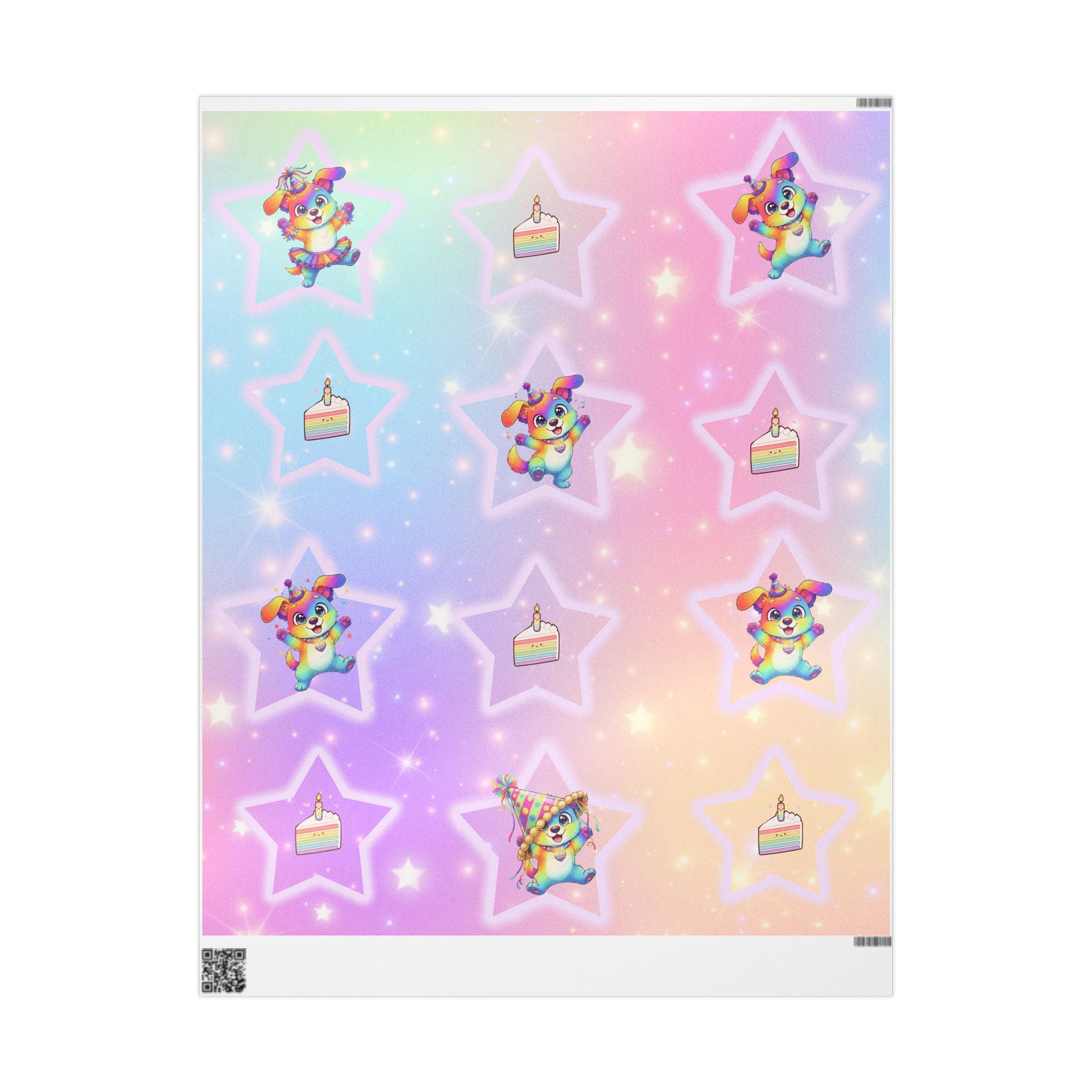 Silly Mutts Tales™Color Your World With Kindness– Rainbow Candy Birthday Wrapping Paper (Glossy Finish)