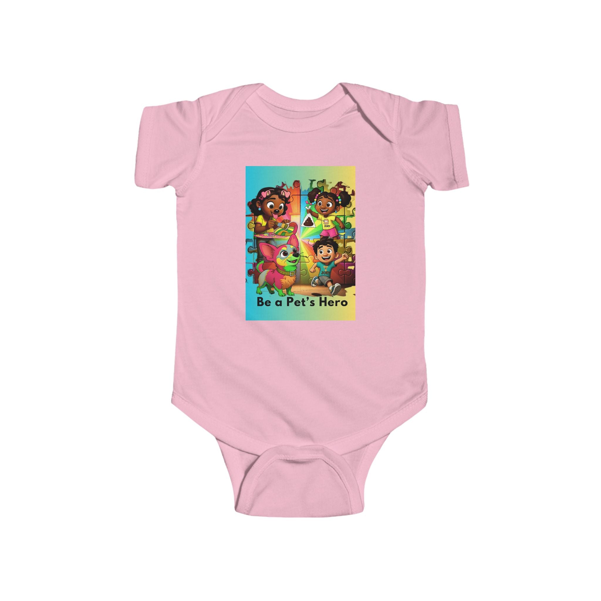 Infant Bodysuit — "Be A Pet's Hero" Silly Mutts Tales Zoey & Joey Book Characters