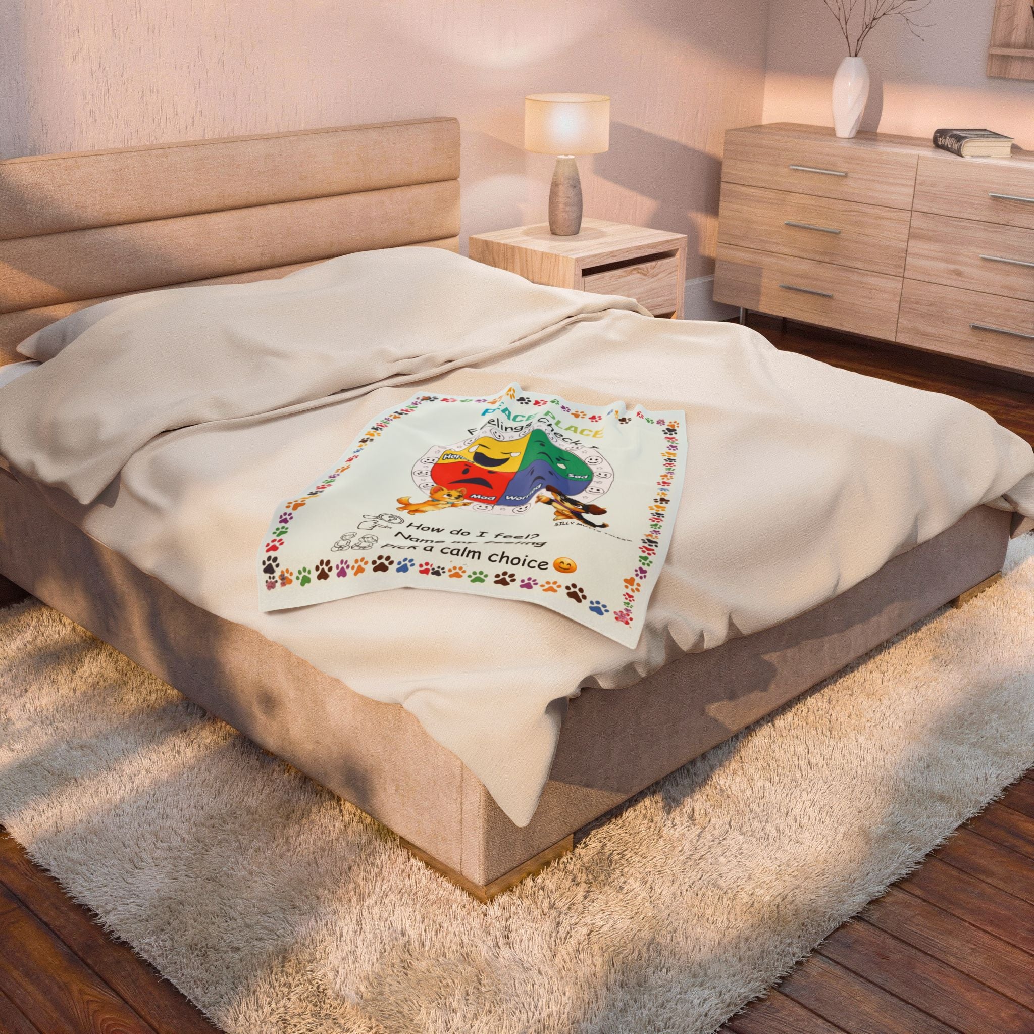 Peace Place Feelings Check-In Plush Velveteen Blanket