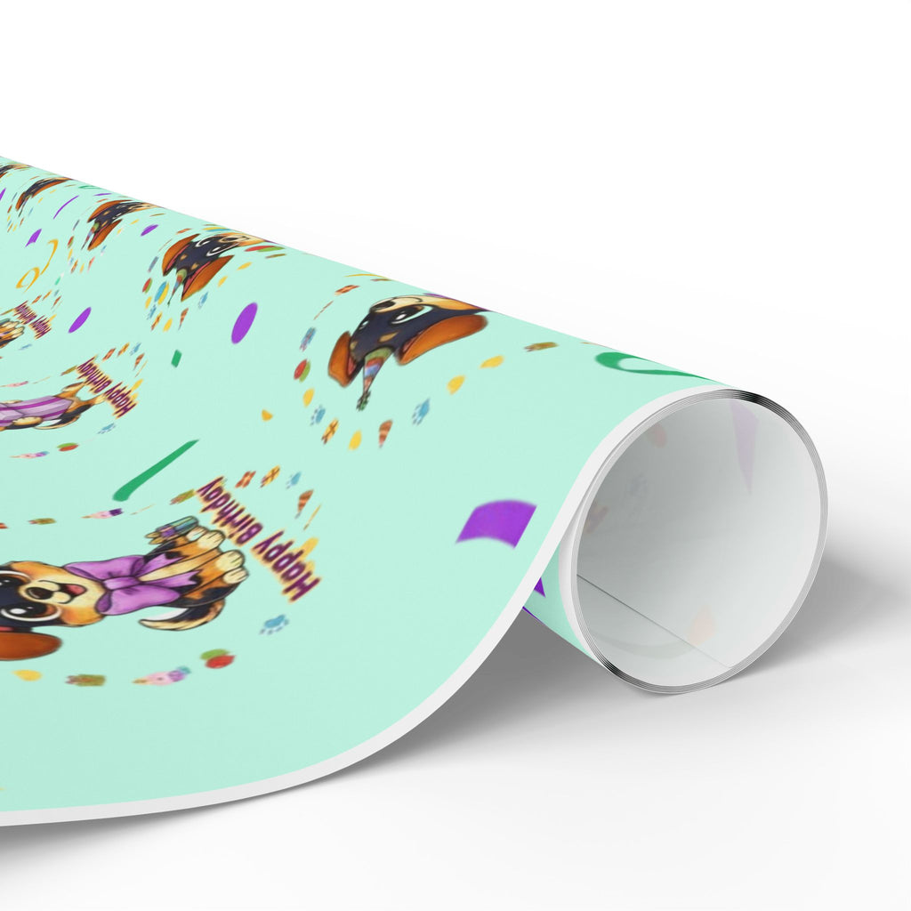 Silly Mutts Tales™ Candy Happy Birthday Gift Wrapping Paper – Mint Pastel