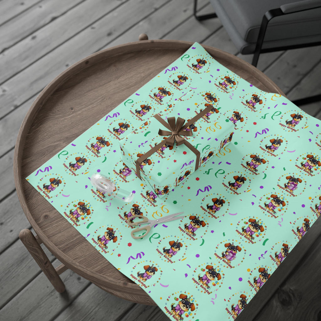 Silly Mutts Tales™ Candy Happy Birthday Gift Wrapping Paper – Mint Pastel