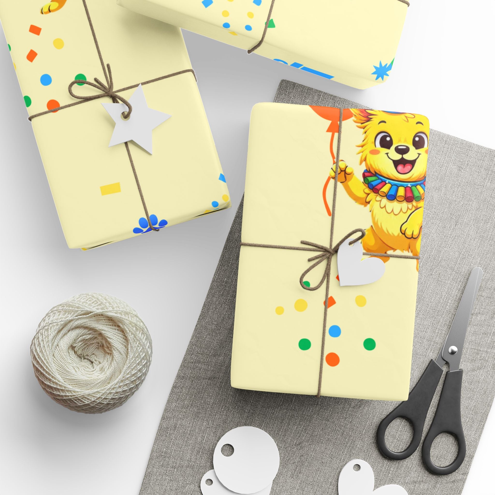 Silly Mutts Tales™ Peeps Birthday Gift Wrapping Paper – Butter Yellow