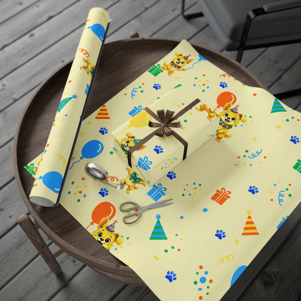 Silly Mutts Tales™ Peeps Birthday Gift Wrapping Paper – Butter Yellow