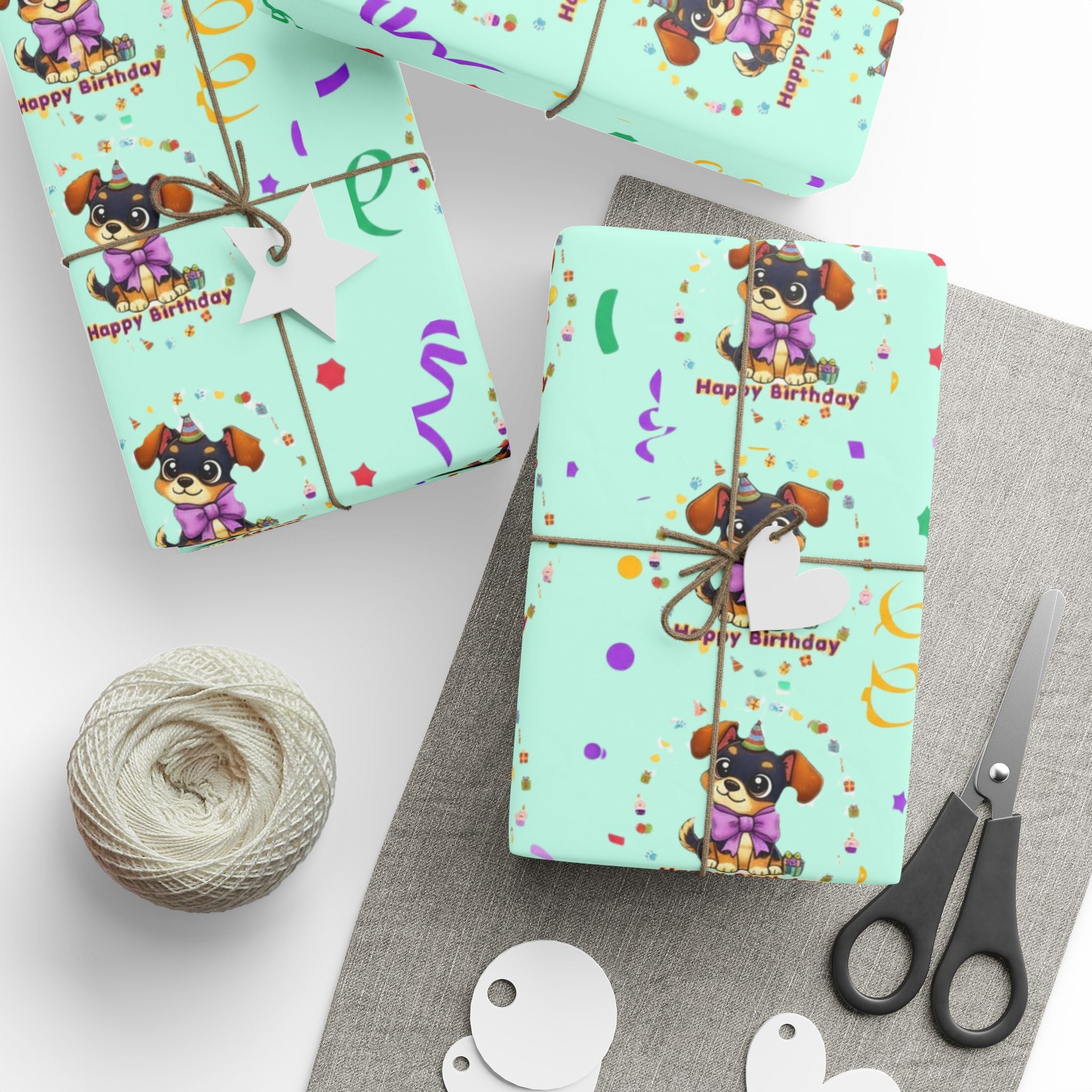Silly Mutts Tales™ Candy Happy Birthday Gift Wrapping Paper – Mint Pastel