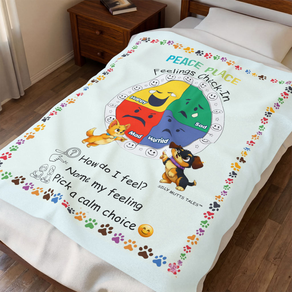Peace Place Feelings Check-In Plush Velveteen Blanket