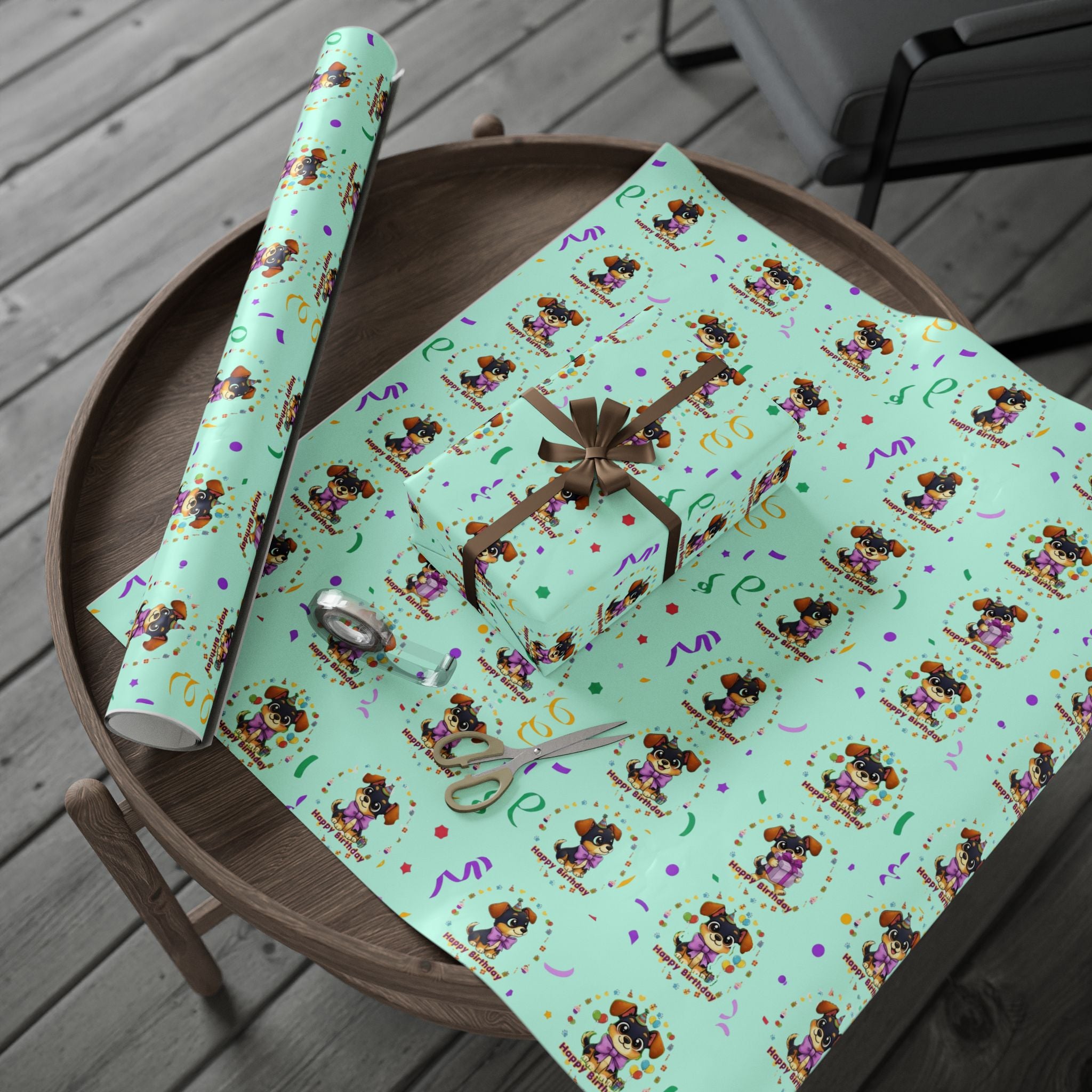 Silly Mutts Tales™ Candy Happy Birthday Gift Wrapping Paper – Mint Pastel