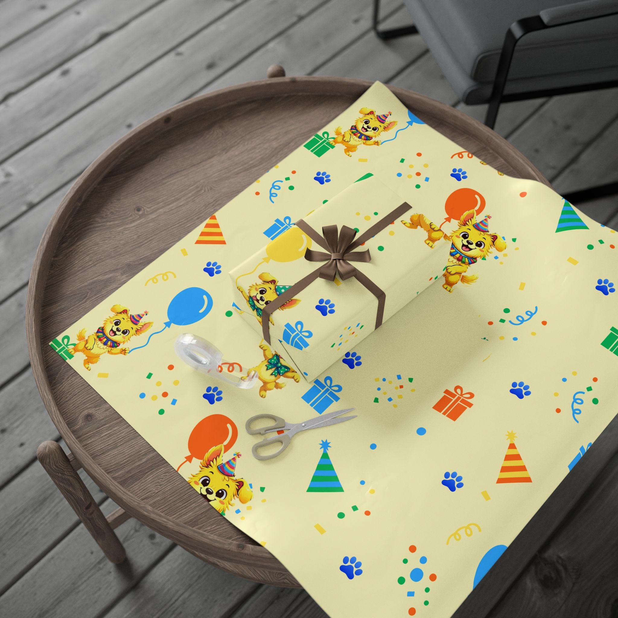 Silly Mutts Tales™ Peeps Birthday Gift Wrapping Paper – Butter Yellow