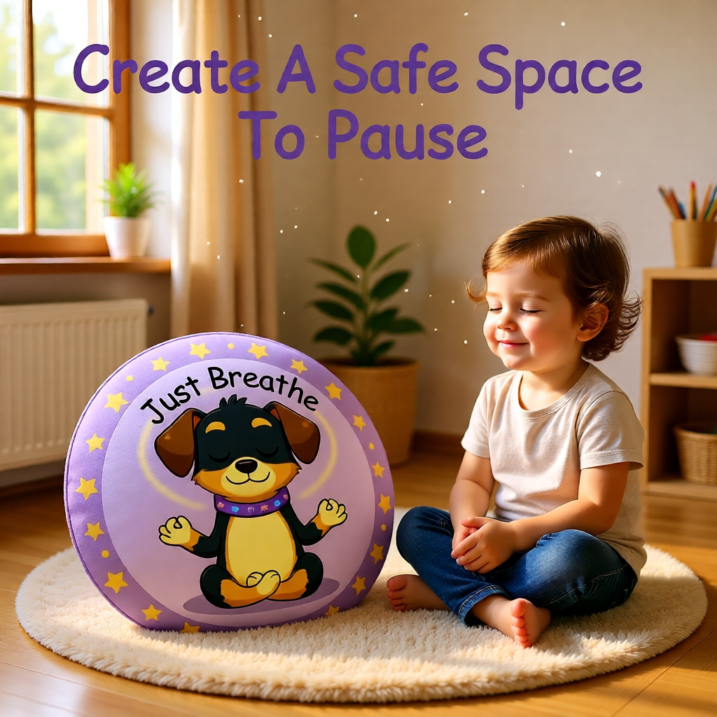 Silly Mutts Tales-Just Breathe- Puppy Round Floor Pillow
