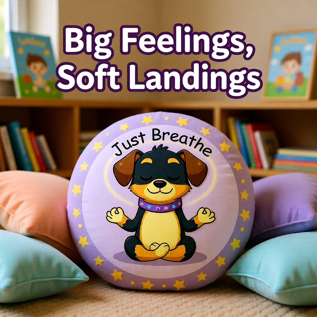 Silly Mutts Tales-Just Breathe- Puppy Round Floor Pillow