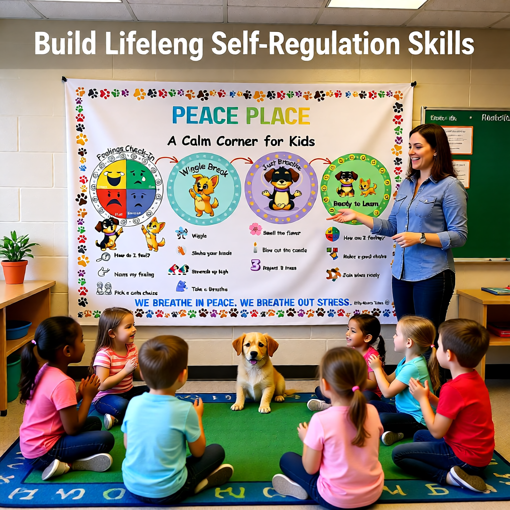 Peace Place Calm Corner Tapestry for Kids A Simple SEL Routine with Silly Mutts Tale's Candy & Peeps