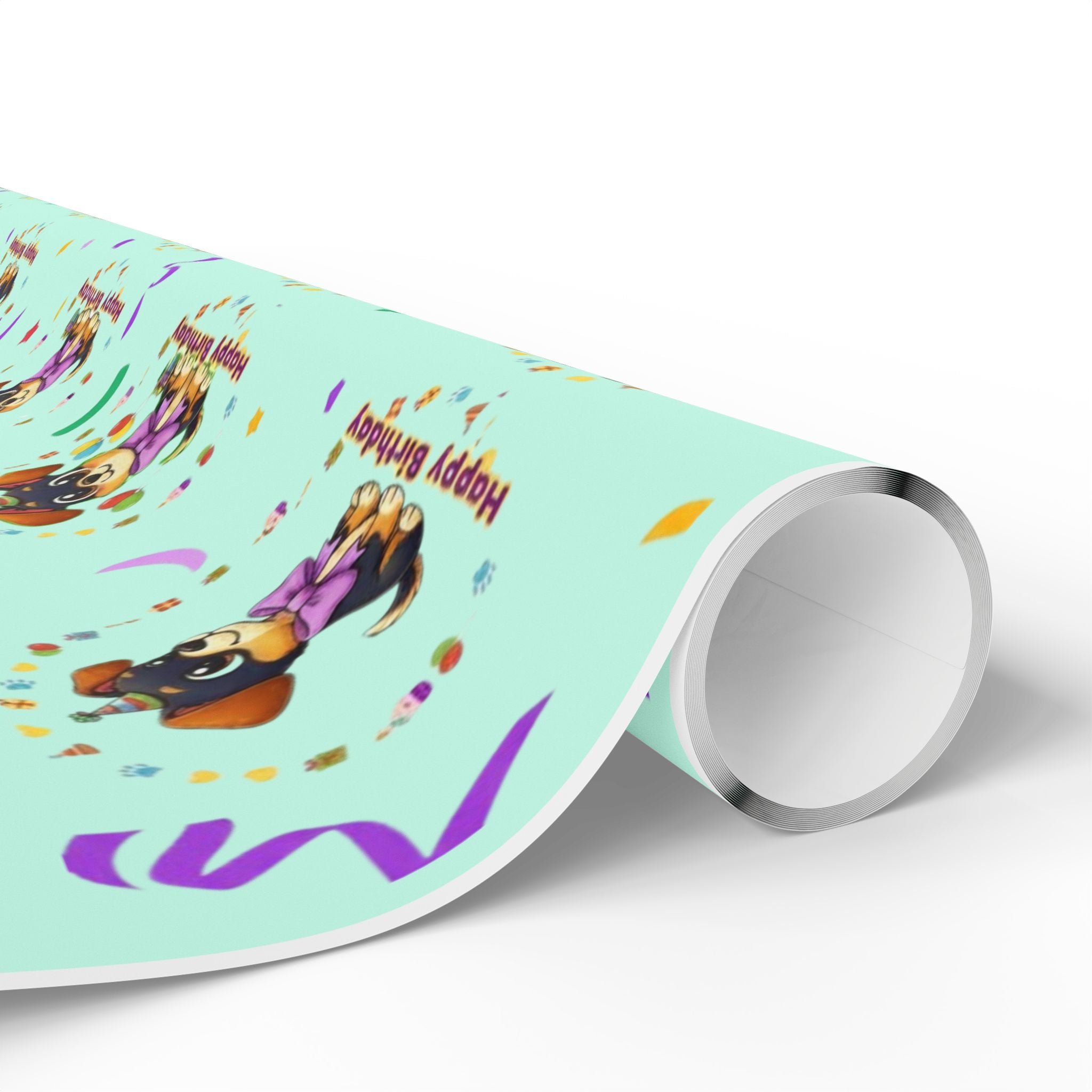 Silly Mutts Tales™ Candy Happy Birthday Gift Wrapping Paper – Mint Pastel