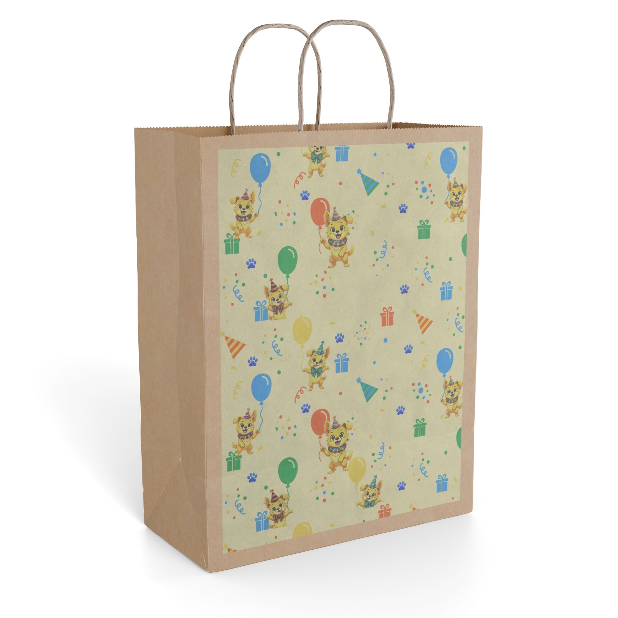 Birthday Party Paper Gift Bag — Cute Balloon & Puppy Celebration Design
