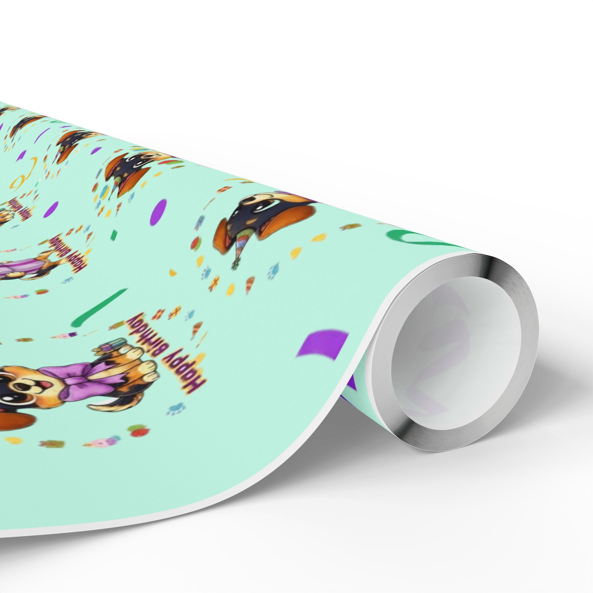 Silly Mutts Tales™ Candy Happy Birthday Gift Wrapping Paper – Mint Pastel