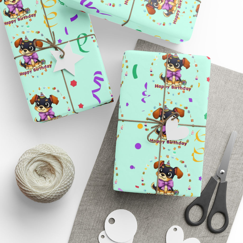 Silly Mutts Tales™ Candy Happy Birthday Gift Wrapping Paper – Mint Pastel