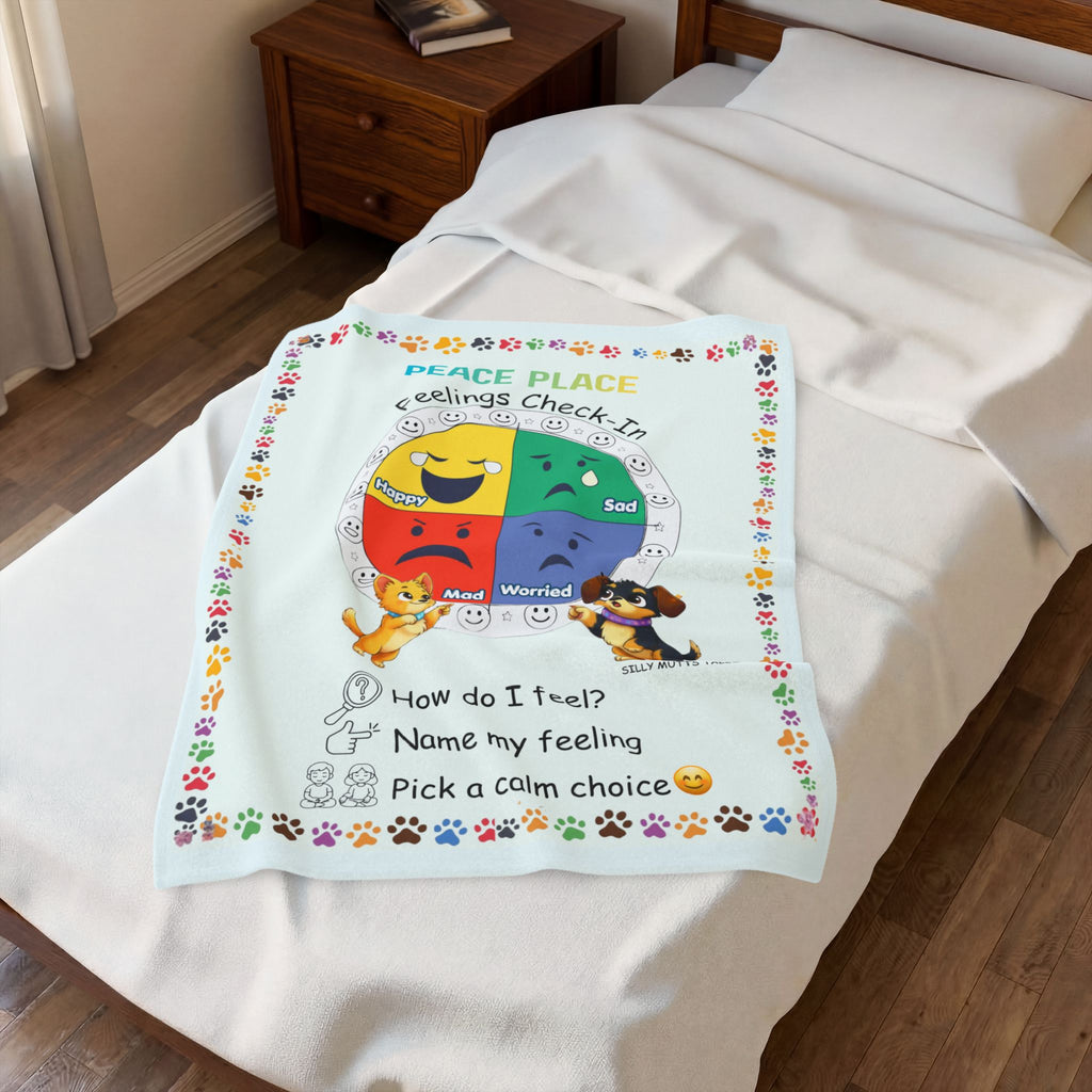 Peace Place Feelings Check-In Plush Velveteen Blanket