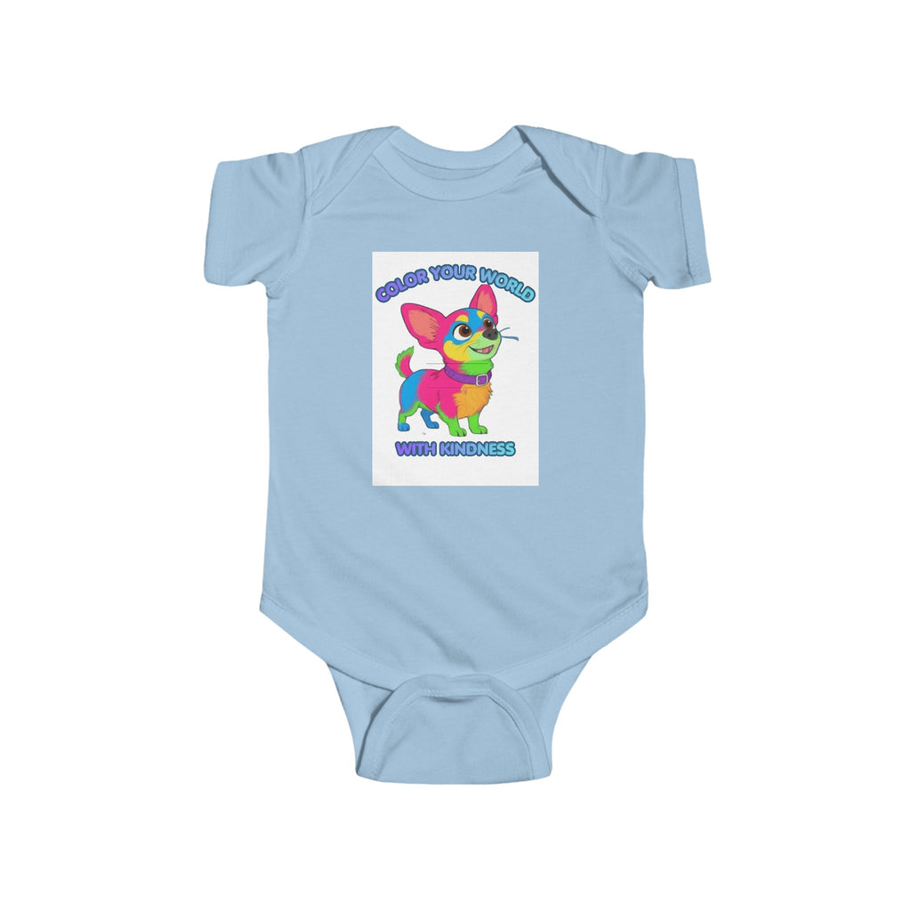 Infant Bodysuit — “Color Your World With Kindness” Rainbow Candy Puppy