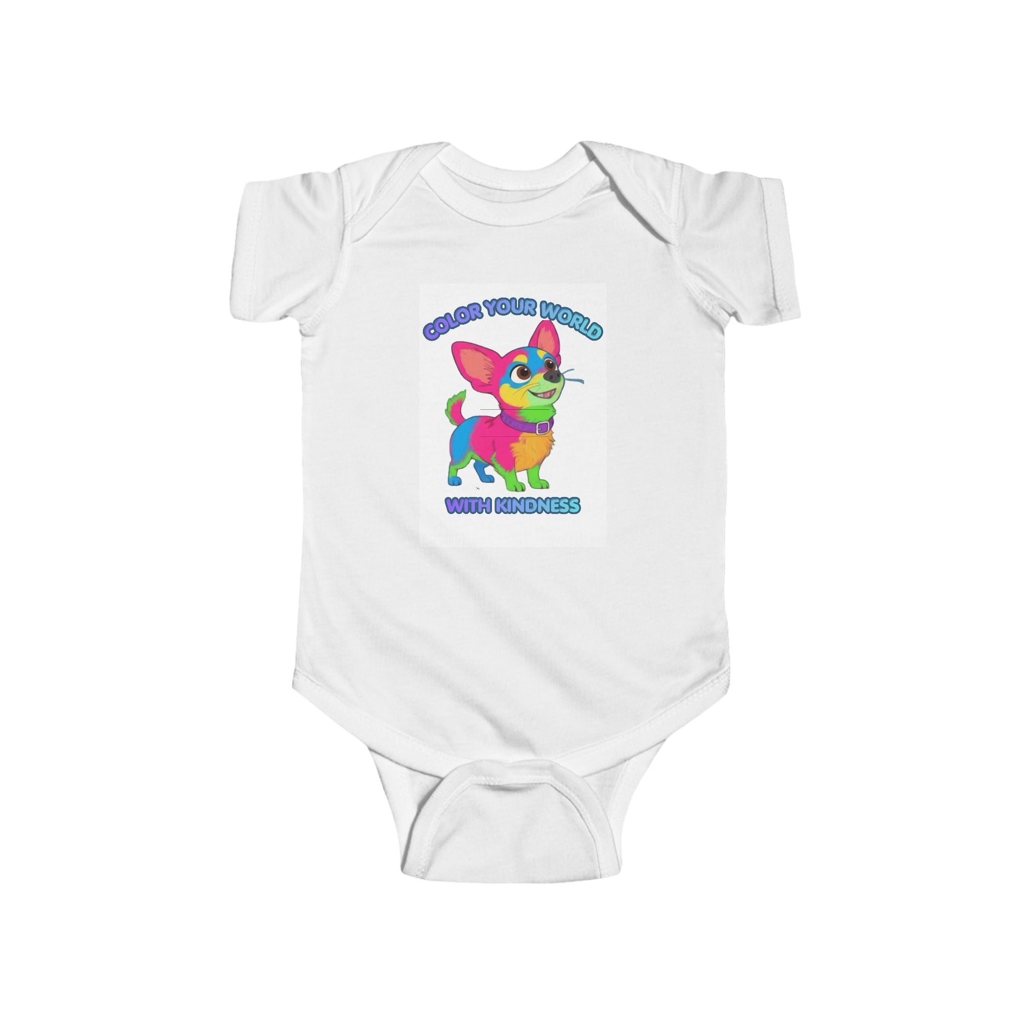Infant Bodysuit — “Color Your World With Kindness” Rainbow Candy Puppy