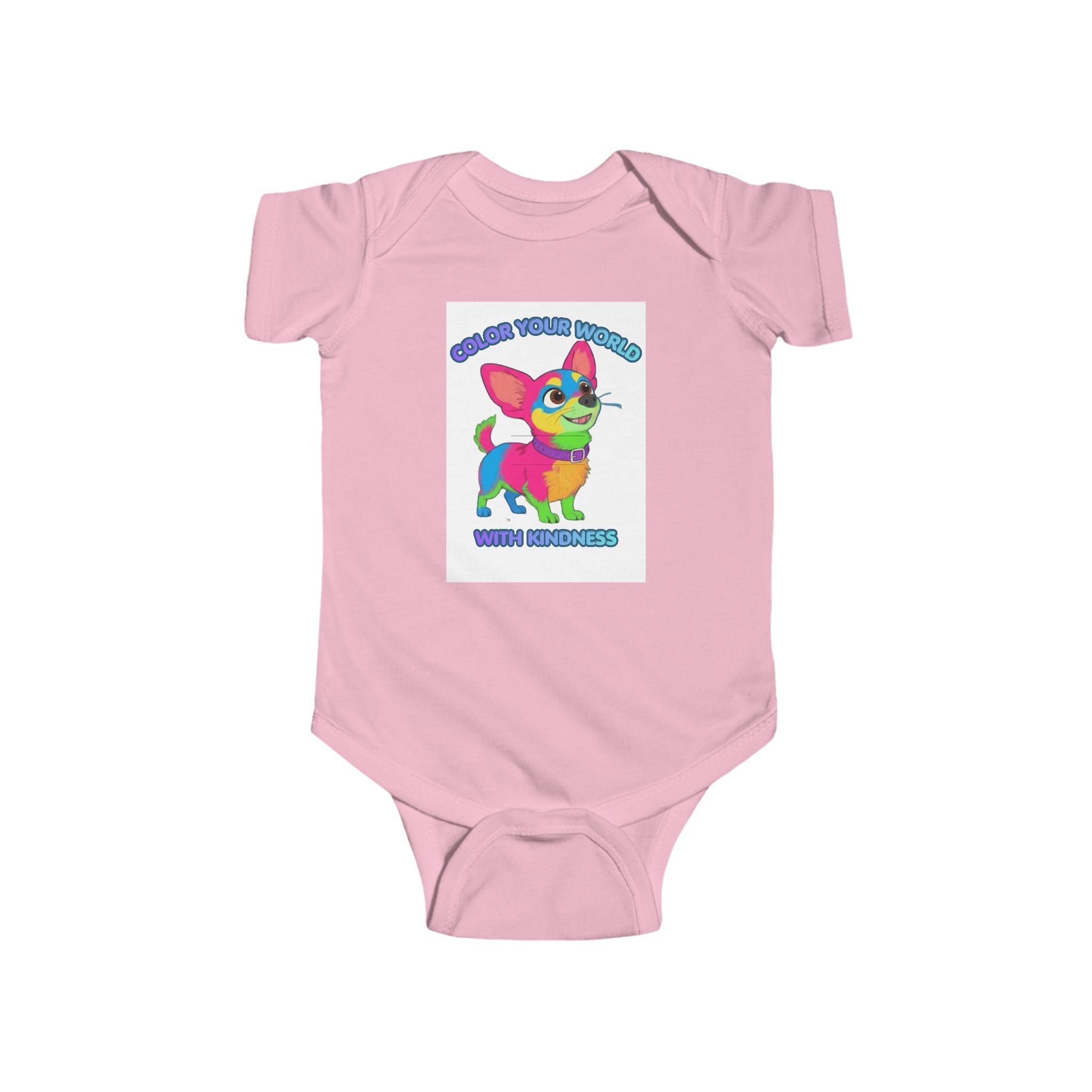 Infant Bodysuit — “Color Your World With Kindness” Rainbow Candy Puppy