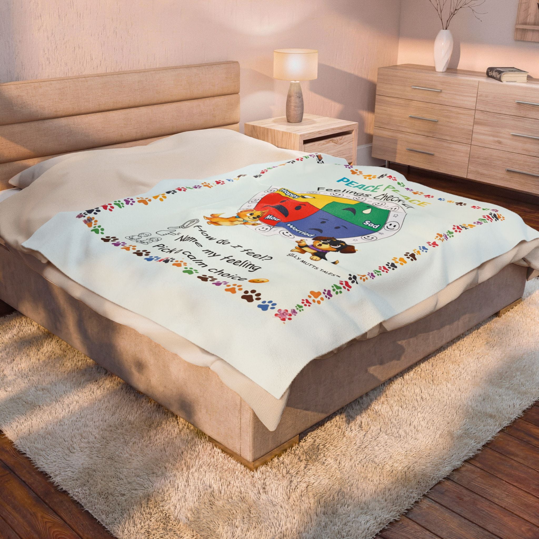 Peace Place Feelings Check-In Plush Velveteen Blanket