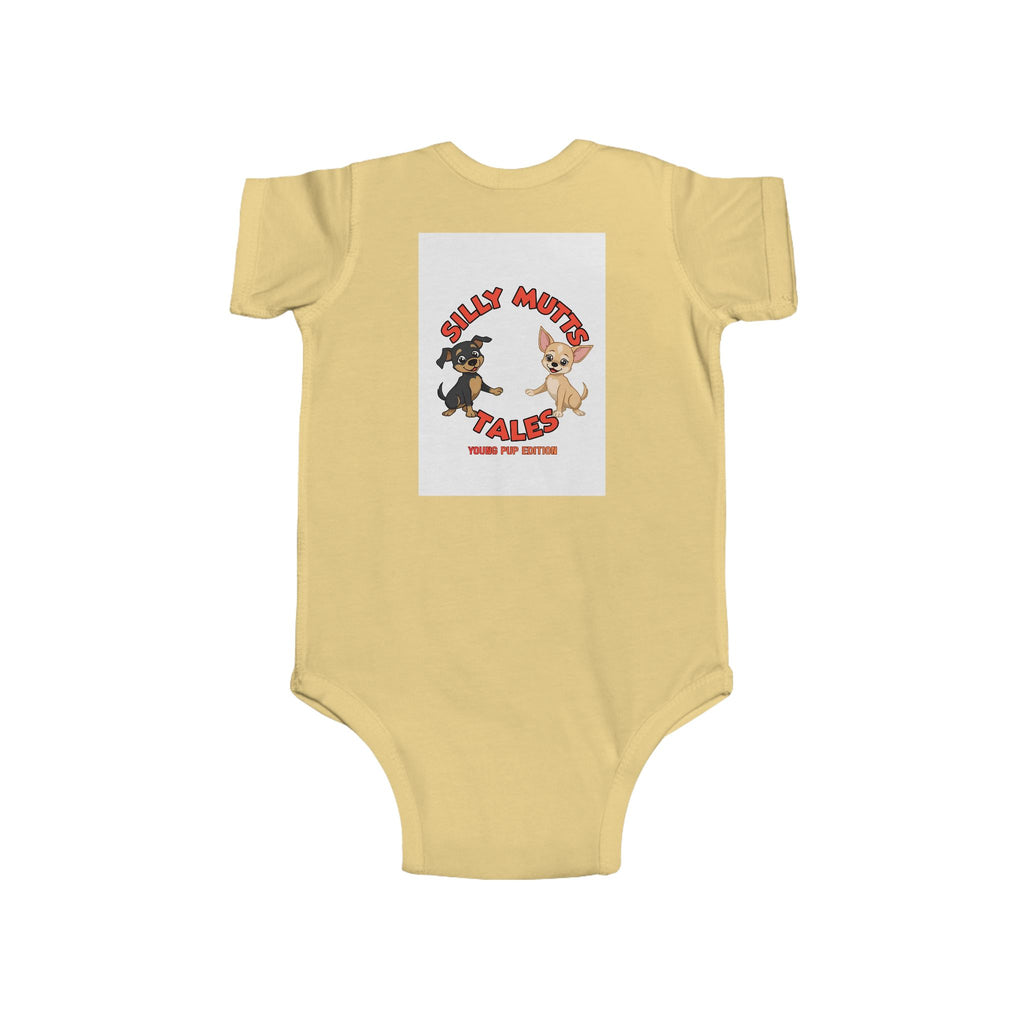 Infant Bodysuit — "Show You Care, Grow Together" Silly Mutts Tales Dogs (Peeps & Candy)
