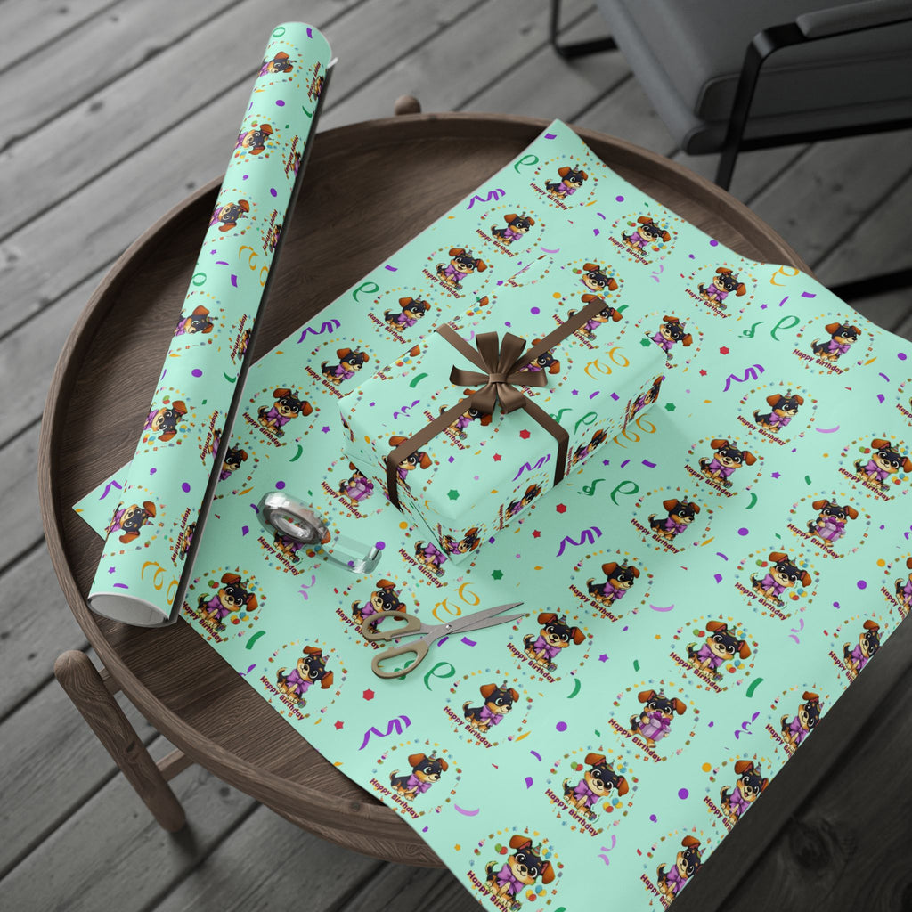 Silly Mutts Tales™ Candy Happy Birthday Gift Wrapping Paper – Mint Pastel