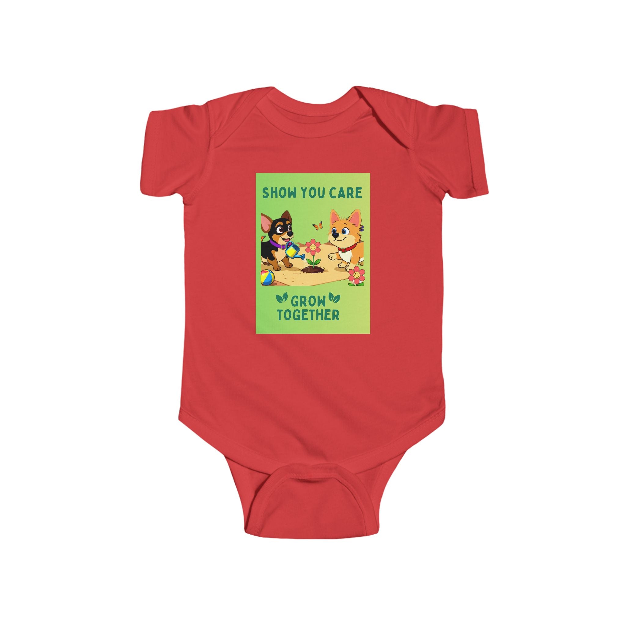 Infant Bodysuit — "Show You Care, Grow Together" Silly Mutts Tales Dogs (Peeps & Candy)