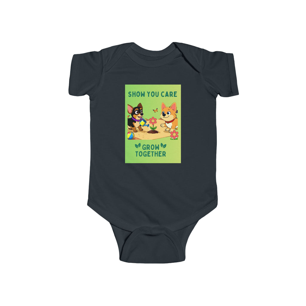 Infant Bodysuit — "Show You Care, Grow Together" Silly Mutts Tales Dogs (Peeps & Candy)